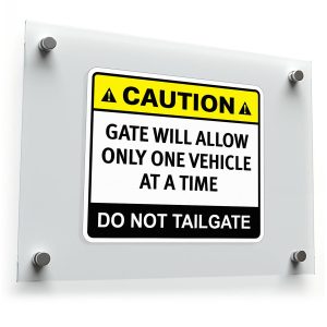 Caution Gate Control Sticker – Single Vehicle Entry, No