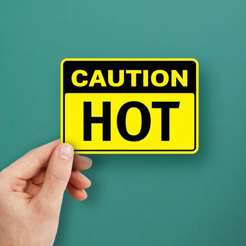 Caution Hot Safety Sticker - Stickers Factory