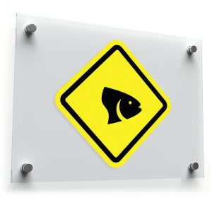Fish Warning Sign Sticker – Yellow and Black Vinyl