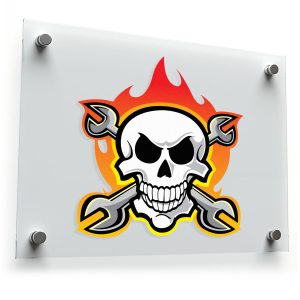 Flaming Skull and Wrenches Sticker