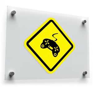 Gamer at Play Warning Sign Sticker – Bold Yellow