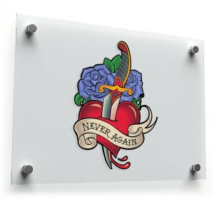 "Never Again" Heart and Dagger Sticker