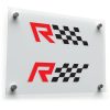 Red Racing "R" Sticker with Black Checkered Flag