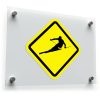 Skiing Warning Sign Vinyl Sticker – Bright Yellow Skier 1