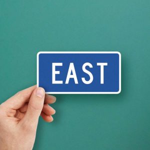 East" Directional Vinyl Sticker – Bold Blue and White