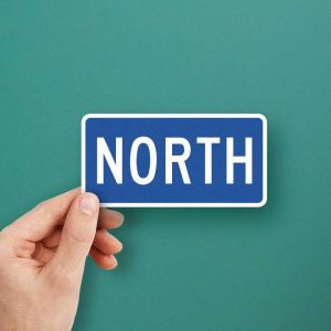 North Direction Sticker – Durable Blue and White Vinyl