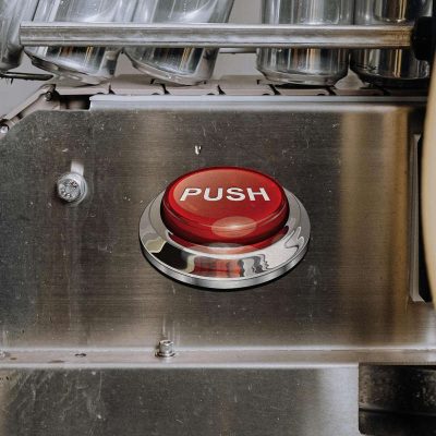 Red Push Button Sticker – Bold Emergency Push Decal - Stickers Factory