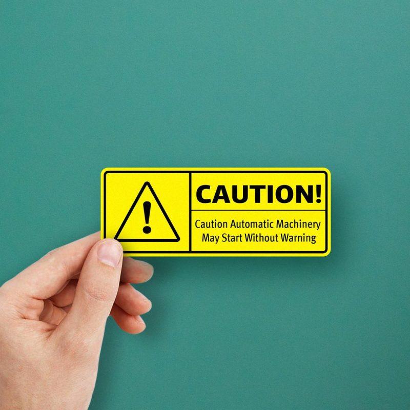 Caution Automatic Machinery Warning Sign Decal - Stickers Factory