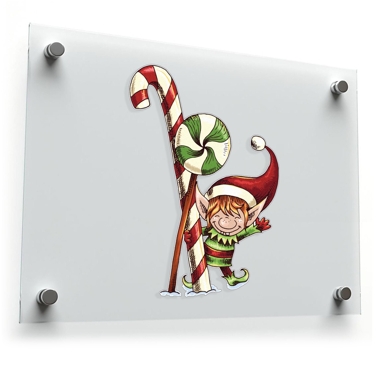 Christmas Elf with Candy Canes Vinyl Sticker 3 Christmas Elf with Candy Canes Vinyl Sticker