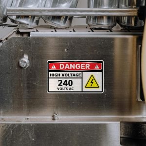 Alternative view of Danger High Voltage 240 Volts AC Warning Sticker