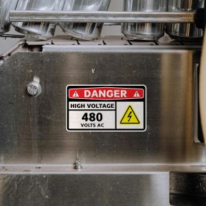 Alternative view of Danger High Voltage 480 Volts AC Sign