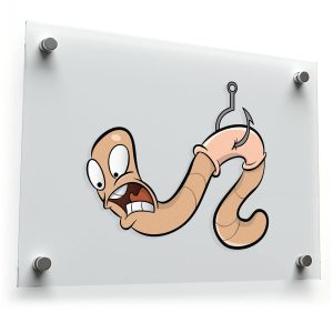 Funny Cartoon Worm on Hook Sticker