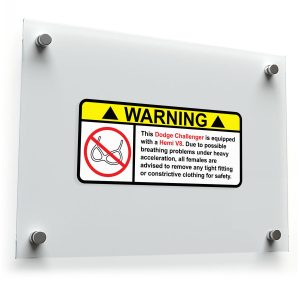 Humorous Dodge Challenger Hemi V8 Warning Sticker
