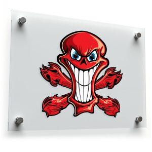 Red Grinning Skull with Flames Sticker