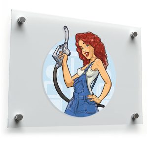 Retro Pin-Up Gas Station Girl Sticker – Vintage