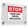 STOP Sound Horn Proceed With Caution Sign