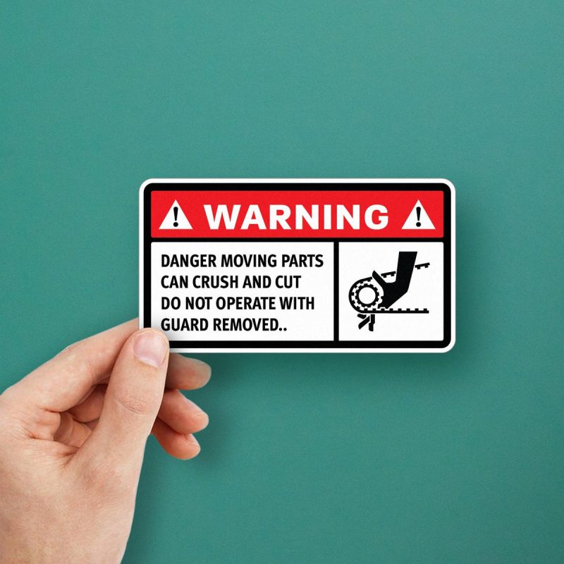Warning: Danger Moving Parts Vinyl Sticker - Stickers Factory