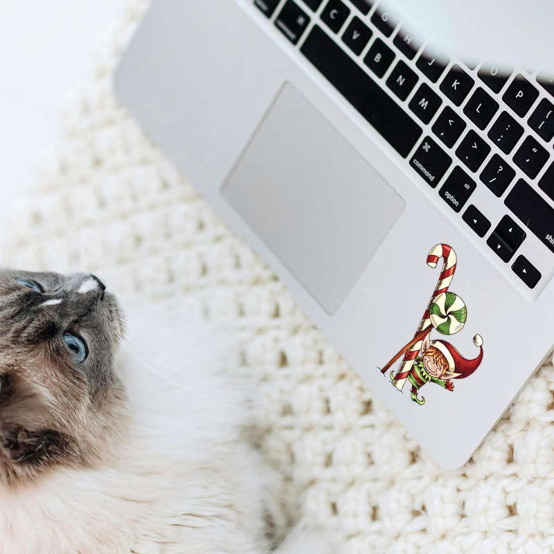 Christmas Elf with Candy Canes Vinyl Sticker 6 Christmas Elf with Candy Canes Vinyl Sticker - Image 4