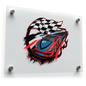 Racing Car Sticker with Checkered Flag