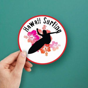 Alternative view of Hawaii Surfing Sticker – Tropical Hibiscus