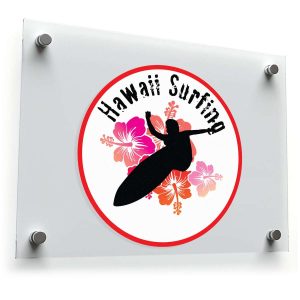 Hawaii Surfing Sticker – Tropical Hibiscus