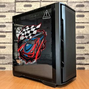 Alternative view of Racing Car Sticker with Checkered Flag